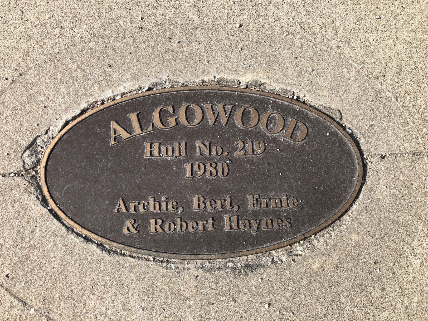 algowood. hull number 219, 1980. Archir, Bert, Ernie and Robert Haynes