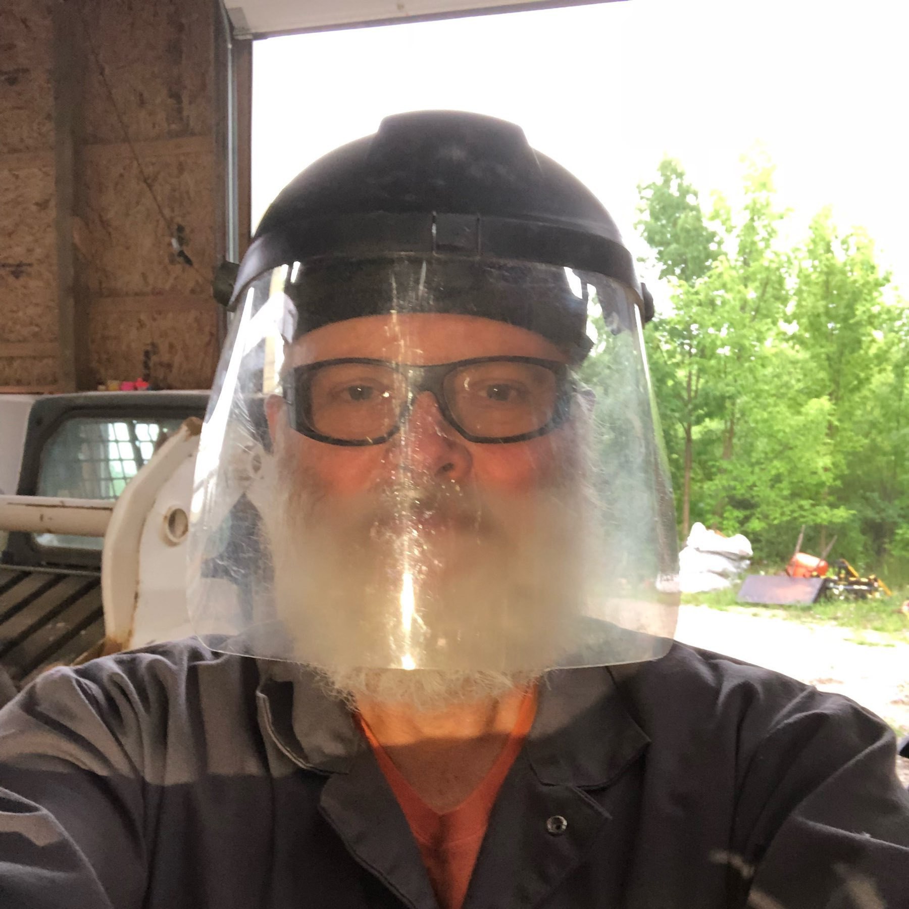 safety glasses and face shield being worn