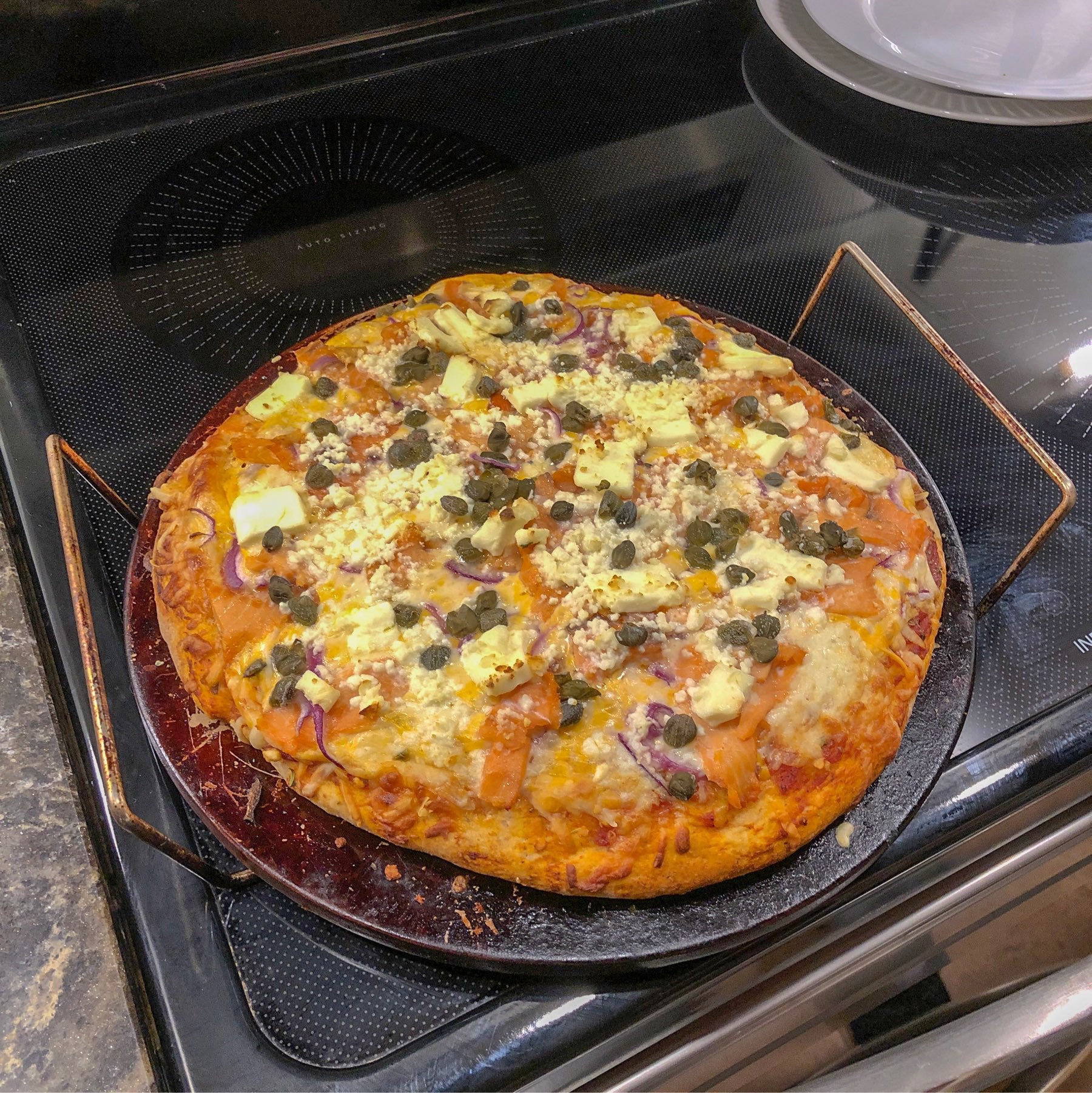 pizza on a pizza stone