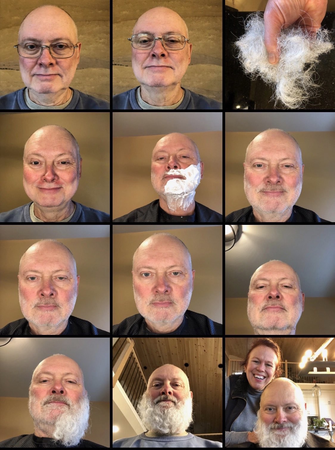 series of headshots showing before, during and after shaving
