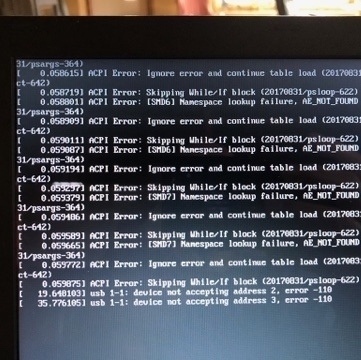 screen shot of a series of boot errors